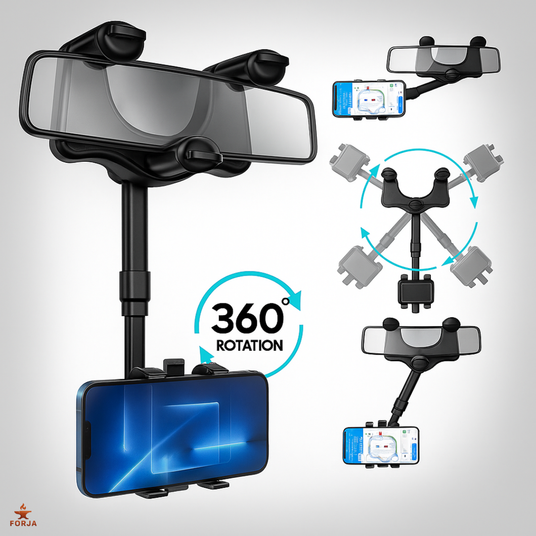 SOPORTE DE CELULAR RETROVISOR 360° – Usa GPS Seguro, Sin Distracciones