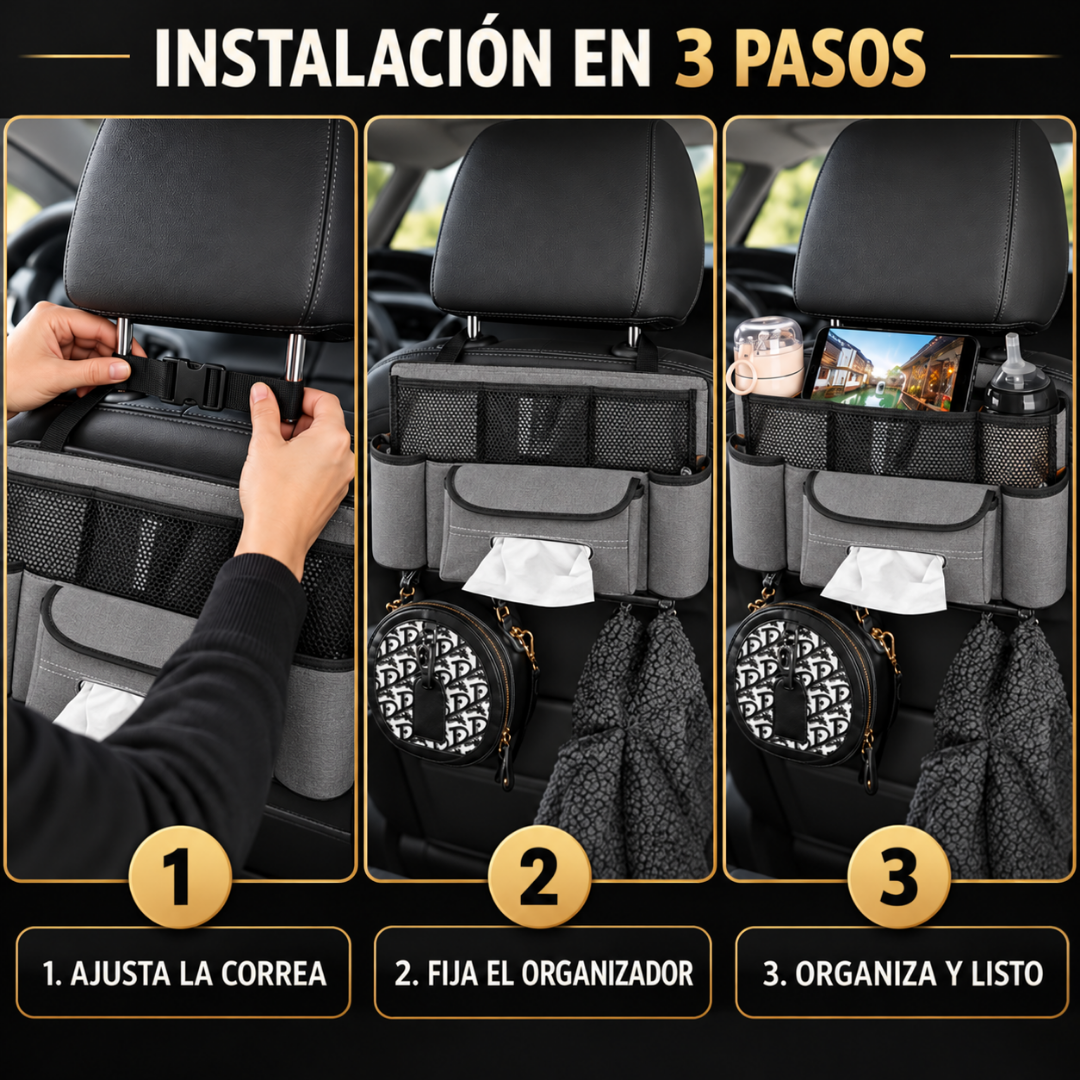 ORGANIZADOR MULTIUSO PARA AUTO — Más orden y comodidad en cada viaje.