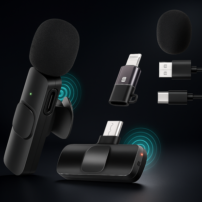 PAR DE MICRÓFONOS INALÁMBRICOS PARA CELULAR - Pequeño, portátil y duradero