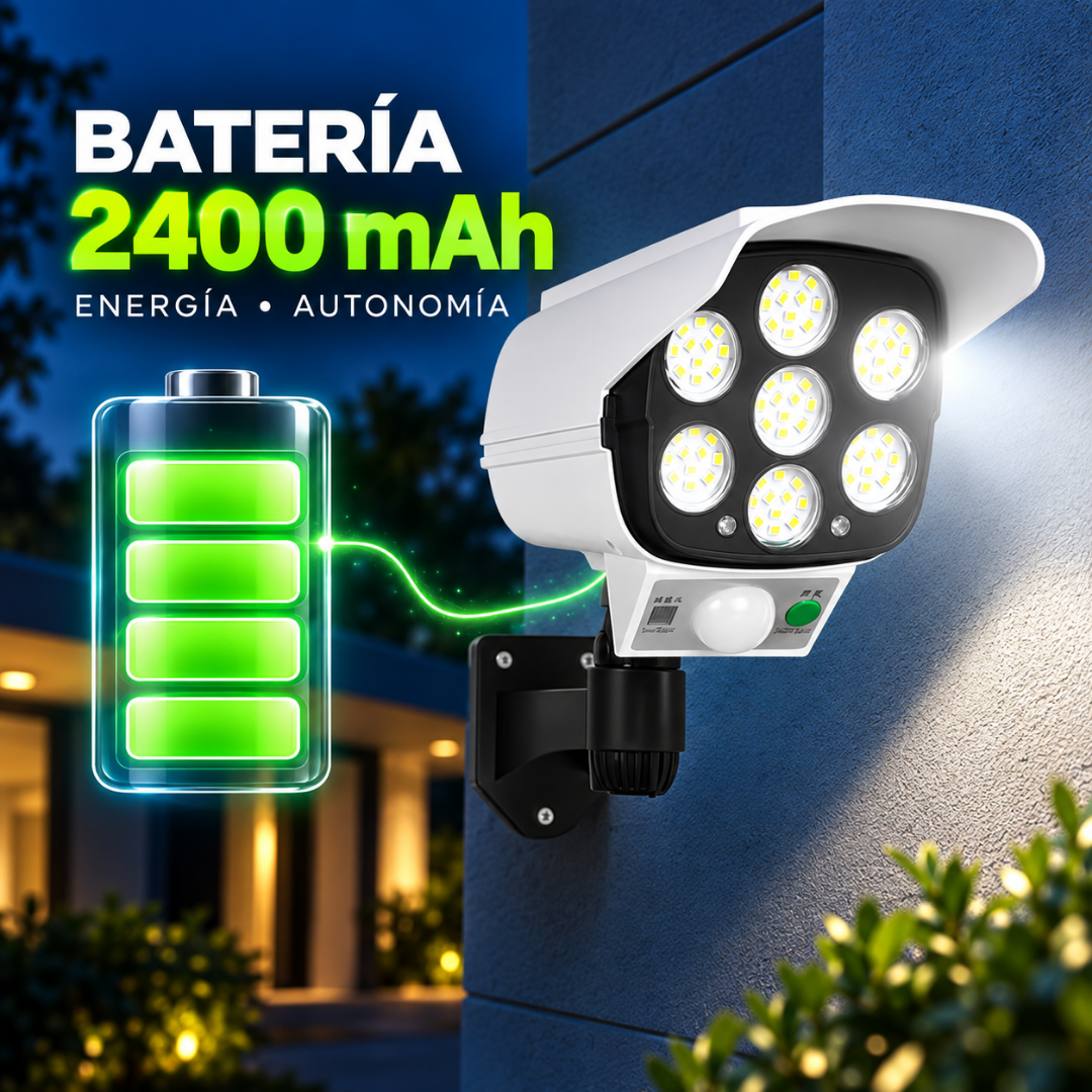 LAMPARA SOLAR TIPO CAMARA CON SENSOR DE MOVIMIENTO - Carga de día e ilumina de noche