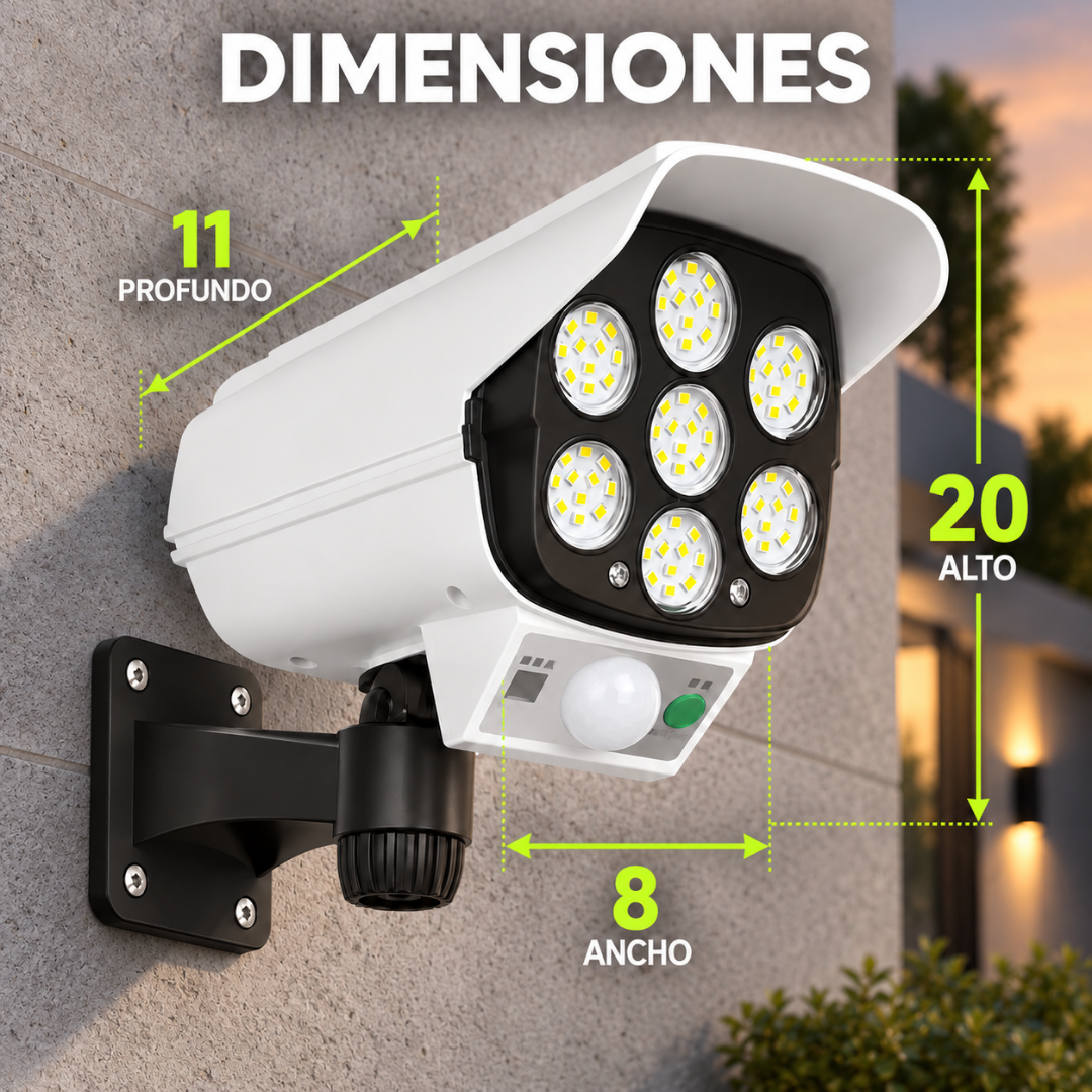 LAMPARA SOLAR TIPO CAMARA CON SENSOR DE MOVIMIENTO - Carga de día e ilumina de noche