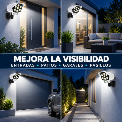 LAMPARA SOLAR TIPO CAMARA CON SENSOR DE MOVIMIENTO - Carga de día e ilumina de noche