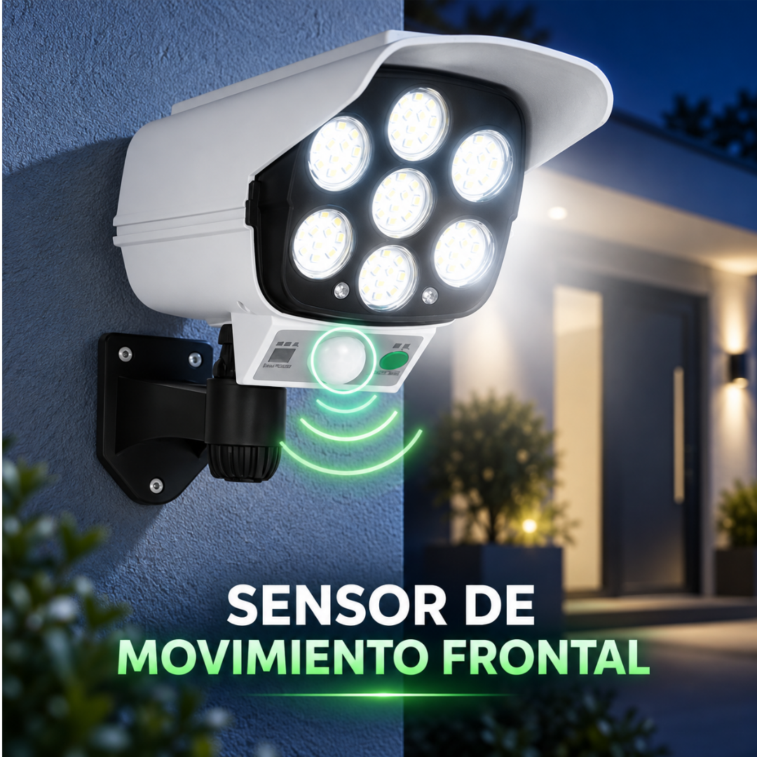 LAMPARA SOLAR TIPO CAMARA CON SENSOR DE MOVIMIENTO - Carga de día e ilumina de noche